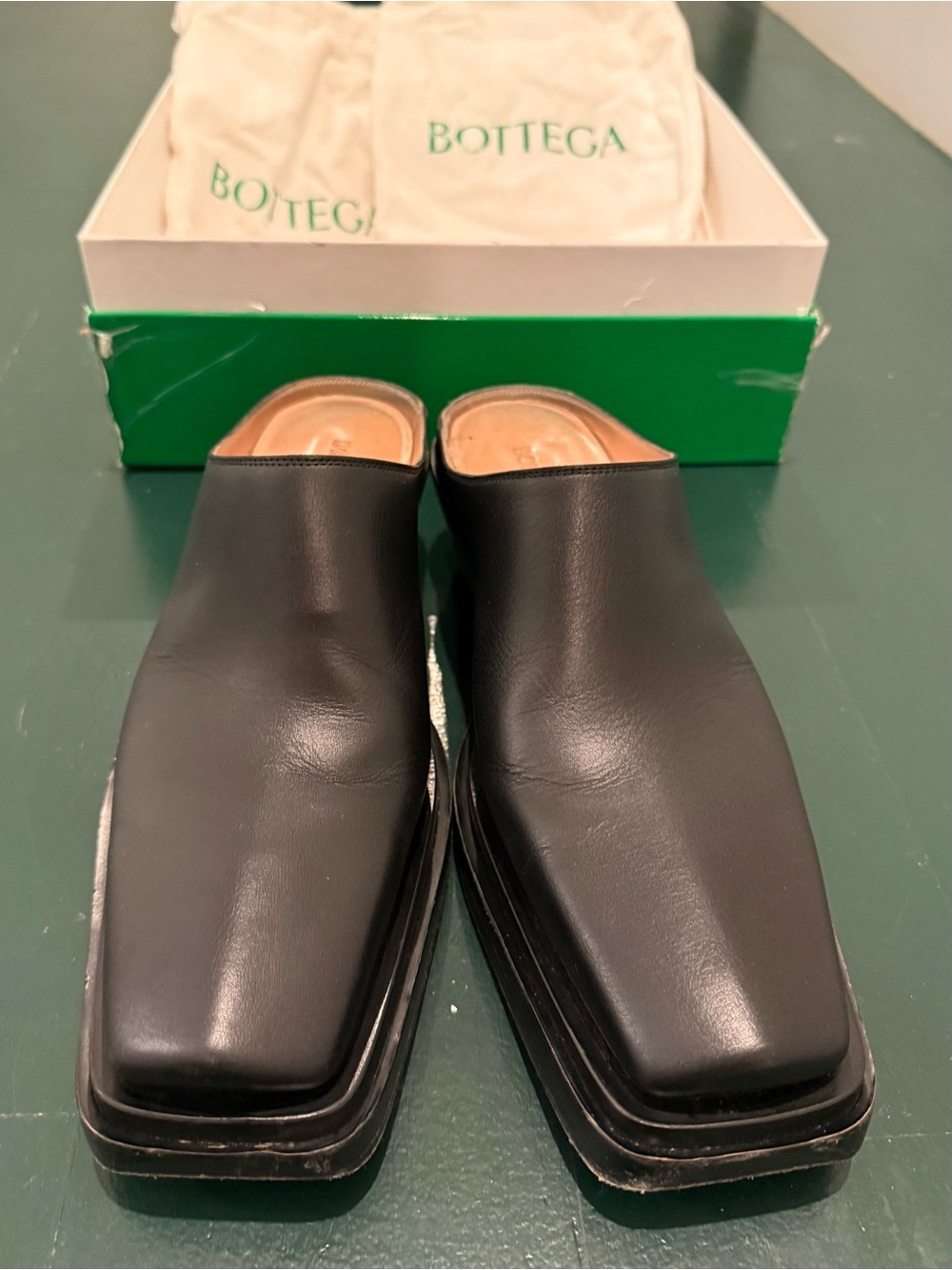 RARE Bottega Veneta Black Leather Square Toe Mules Mens/Womens Size 40 - Picture 14 of 14
